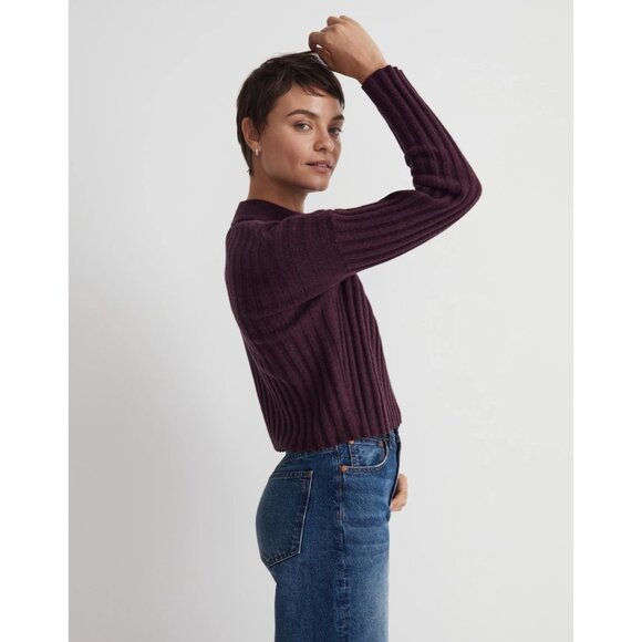 Madewell Sweater Mock Neck wool Blend Crop Pullover Plum SZ S NEW - Picture 5 of 6